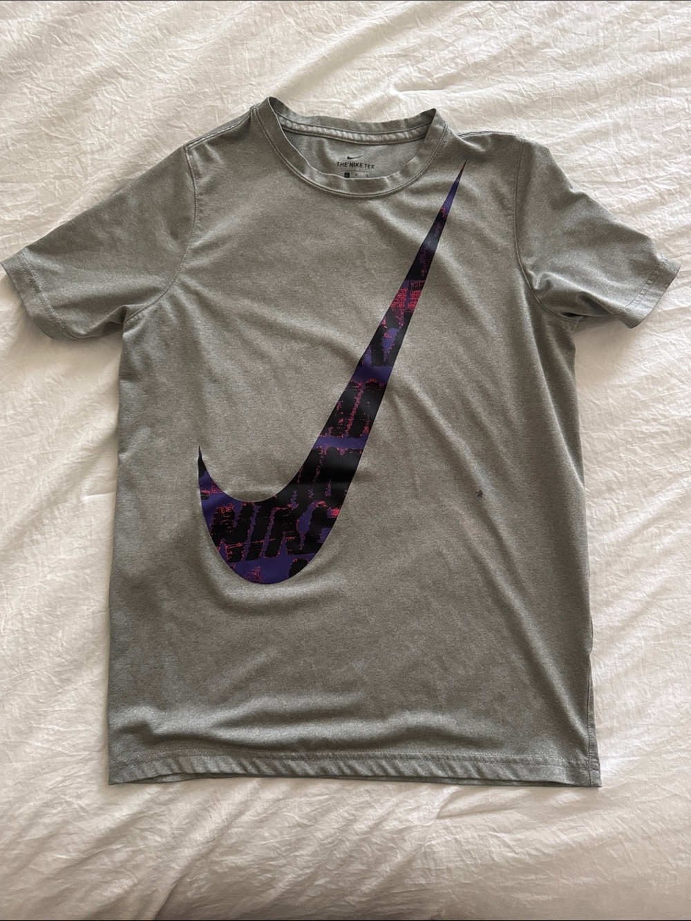 Nike Gray Tee with Purple and Black Swoosh